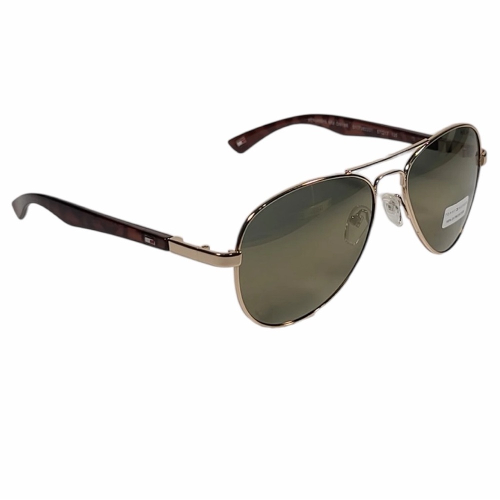 Tommy Hilfiger Benjamin Aviator Sunglasses Brown Tortoise Frame Gold Mirror Lens - Picture 3 of 6